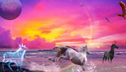 Unicorns on Beach