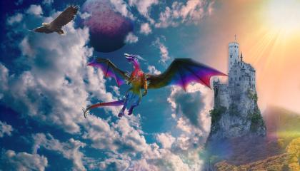 Dragon by castle